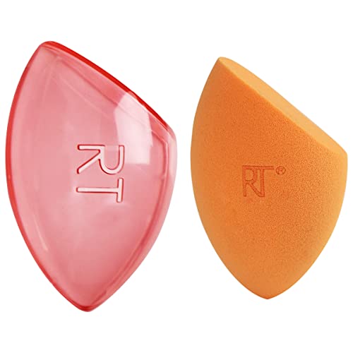 Real Techniques Miracle Complexion Beauty Sponge Makeup Blender with Case, Perfect For Travel, Beauty Sponge For Foundation, Streak-Free Makeup Tool, Cruelty Free, Packaging May Vary, 2 Piece Set