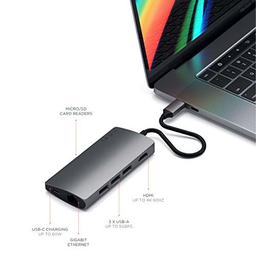 Satechi USB C Hub Multiport Adapter V2 – USB C Dongle – 4K HDMI (60Hz), 60W USB C Charging, GbE, SD/Micro Card Readers, USB 3.0 – USBC Hub for MacBook Pro/Air M1 M2 (Space Gray) | The Storepaperoomates Retail Market - Fast Affordable Shopping