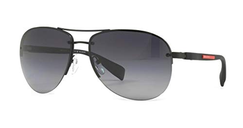 Prada Linea Rossa PS 56MS DG05W1 Black Metal Aviator Sunglasses Grey Polarized Lens
