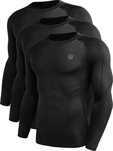 NELEUS Men’s 3 Pack Compression Workout Long Sleeve Shirts,5030,Black,US XL,EU 2XL