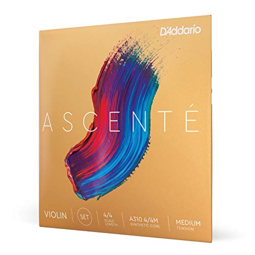 D’Addario Ascente 4/4 Size Violin Strings Set with Bal Ends and Synthetic Core – A310 4/4M – Full Set – Medium Tension