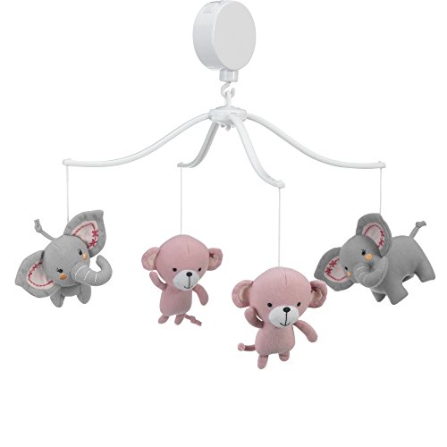 Bedtime Originals Twinkle Toes Monkey Elephant Musical Mobile, Pink/Gray