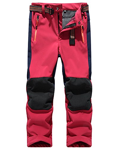 Kids Boys Girls Youth Waterproof Windproof Hiking Ski Snow Pants Elastic Waist Warm Insulated Fleece Lined Winter Pants #16010-Red, 4-5Years
