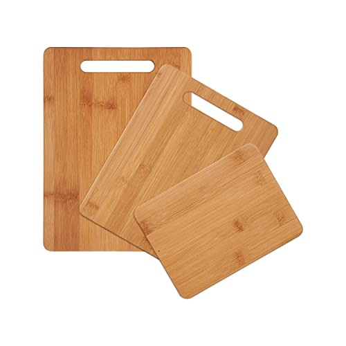 Farberware 3-Piece Wood Cutting Board Set, Reversible Chopping Boards for Meal Prep and Serving, Charcuterie Boards, Wooden Cutting Boards with Built-in Handles, Set of 3 Assorted Sizes, Bamboo