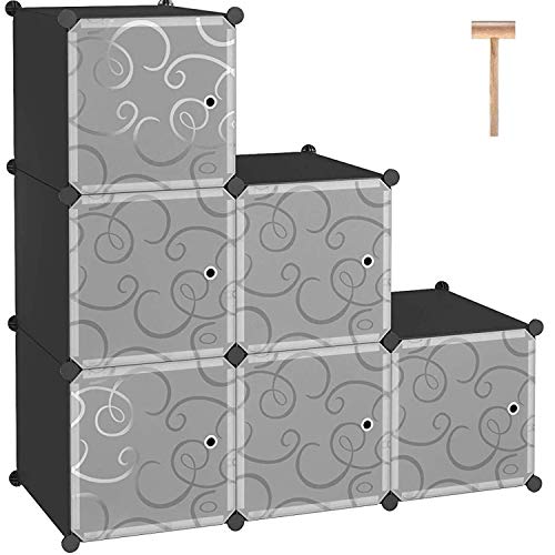 C&AHOME Cube Storage Organizer with Doors, 6-Cube Shelves, Closet Cabinet, DIY Plastic Modular Bookshelf Ideal for Bedroom, Living Room, 36.6”L x 12.4”W x 36.6”H Black SHS3006B-DOOR