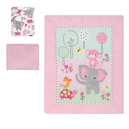 Bedtime Originals Twinkle Toes Jungle Elephant 3 Piece Bedding Set, Pink/White