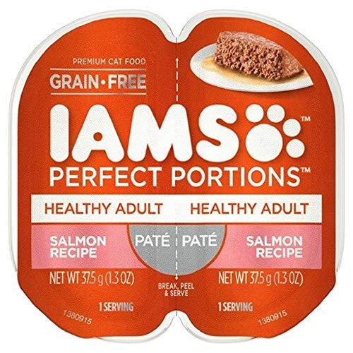 Iams 19014802326 Perfect Portions Pate Healthy Adult Salmon Recipe Wet Cat Food Tray, 2.6 oz