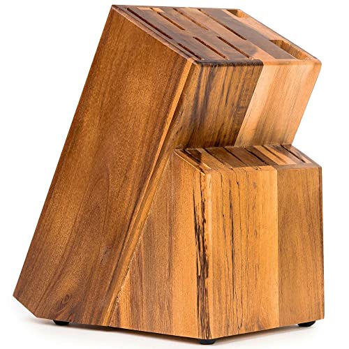 Coninx Acacia Wood Kitchen Knife Block – Professional Quality Wood Knife Organizer – Convenient & Secure Knife Stand To Save Space & Keep Knives Neat & Sharp – Knife Blocks for Kitchen Knife Storage