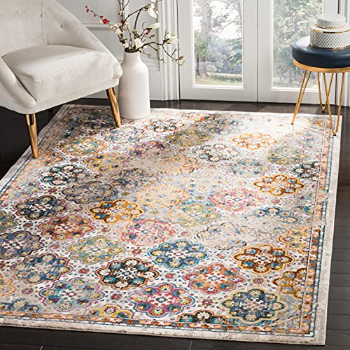 SAFAVIEH Aria Collection 9′ x 12′ Beige / Multi ARA161E Floral Distressed Non-Shedding Living Room Bedroom Dining Home Office Area Rug