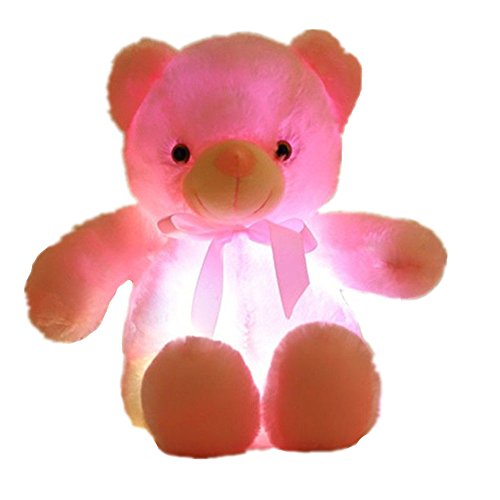 elfishgo Creative Light Up LED Inductive Teddy Bear Stuffed Animals Plush Toy Colorful Glowing Teddy Bear, 20- Inch(Pink)