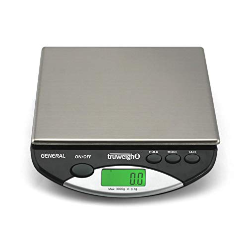 Truweigh General Compact Bench Scale – (3000g X 0.1g – Black) – Digital Kitchen Scale – Shipping Scale – Large Kitchen Scale – Digital Postal Scale – Large Food Scale – Professional Digital Scale
