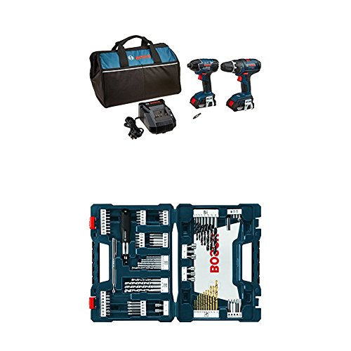 Bosch CLPK232-181 18V 2-Tool Combo Kit (Drill/Driver & Impact Driver) with (2) 2.0 Ah Batteries and 91-pc drill and drive bit set