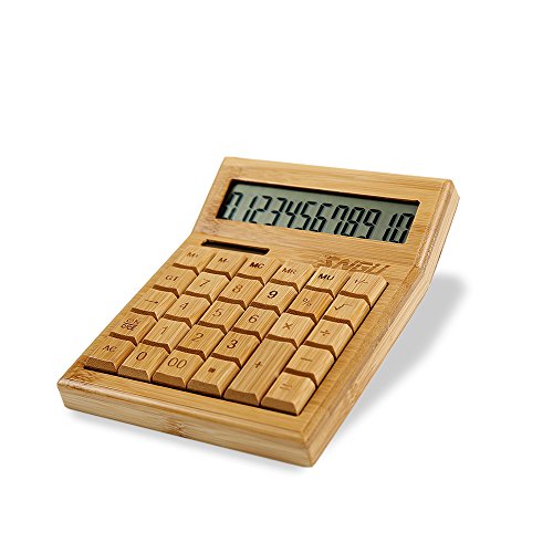 Sengu Functional Desktop Calculator Solar Power Bamboo Calculators with 12-Digit Large Display …