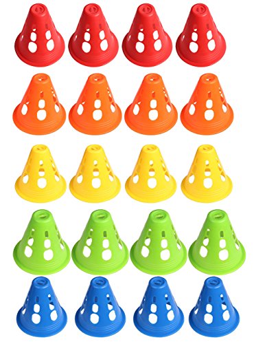 Mini Skater 3 Inch Adult Plastic Windproof Roadblock Sport Training Traffic Road Cones Set with Holes for Roller Skating and Skate Practice,5 Colors, 20 Pcs.