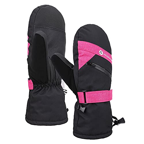 ANDORRA Women’s Touchscreen Ski Mittens Winter Waterproof Zipper Pocket Ski Gloves, Pink/Black, M/L
