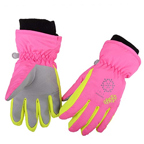 Azarxis Kids Children Snow Gloves Winter Windproof Ski Gloves for Snowboarding, Sledding, Cycling (Rose Red, M (Suitable for Children 9-12 Years Old))