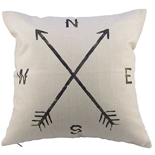 Leaveland Magic Arrow Compass North South West East 18×18 Inch Cotton Linen Square Throw Pillow Case Decorative Durable Cushion Slipcover Home Decor Standard Size Accent Pillowcase
