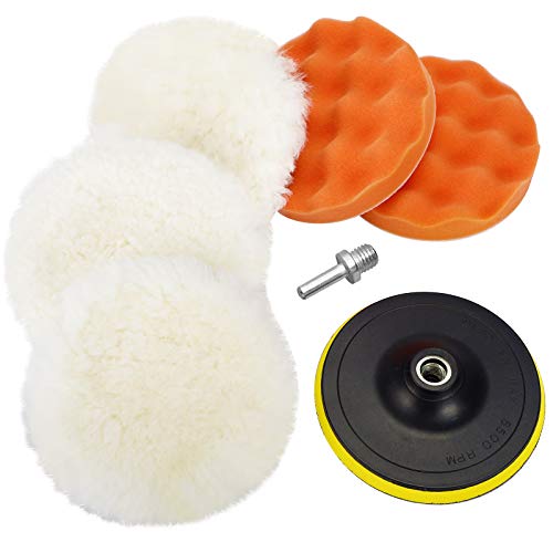 Coceca 7pcs 6 Inch Drill Buffer Attachment with Buffing Wheel, Sponge and Wool Polishing Pad Set with M14 Drill Adapter