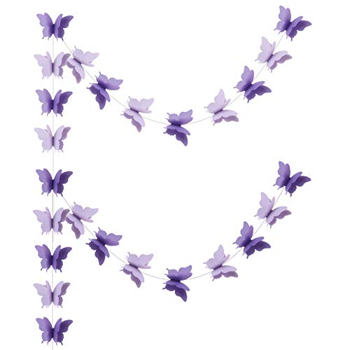 zilue Butterfly Banner Decorative Paper Garland for Wedding, Baby Shower, Birthday & Theme Decor 110 Inches Long Set of 2 Pieces Lightpurple
