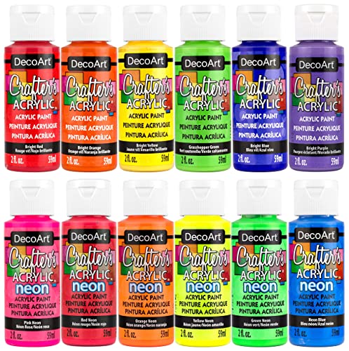 DecoArt Acrylic 2 oz 12 Count Brights Craft Paint Value Pack, 2 Fl Oz (Pack of 12), 24 Oz