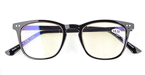 CessBlu Ladies Retro Computer Glasses Square Blue Light Filter Reading Eyeglasses Women(Black) +2.5