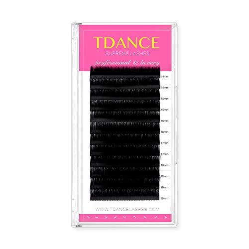TDANCE Premium D Curl 0.18mm Thickness Semi Permanent Individual Eyelash Extensions Silk Classic Lashes Professional Salon Use Mixed 14-19mm Length In One Tray (D-0.18,14-19mm)
