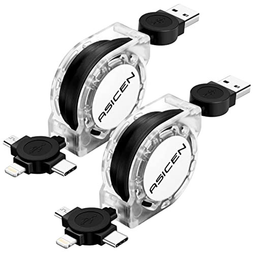 Multi Charging Cable 3.3ft 2Pack Retractable Sync Charger Cable 3 in 1 Multi USB Cable with Lightning/Micro USB/Type C Multi Fast Charging Cord for iPhone,iPad,Samsung Galaxy,LG,PS,Tablets and More