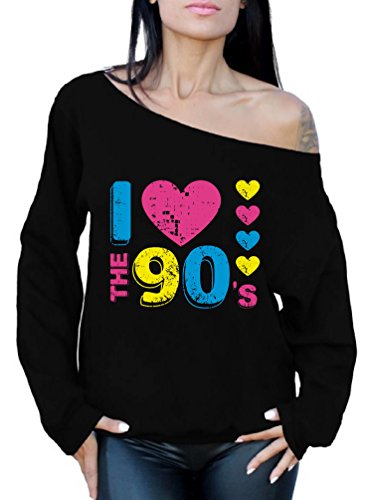 Awkward Styles Women’s I Love The 90’s Off The Shoulder Tops for Women Sweatshirts for 90’s Fans Black 2XL
