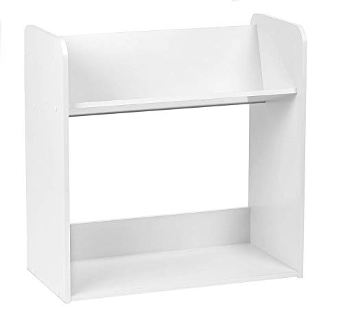 IRIS USA 2-Shelf Angled Bookshelf for Children, Short Inward Slant Bookcase Furniture for Kids Room Playroom Nursery to Safely Store and Organize Books Games Toys and Small Items, White