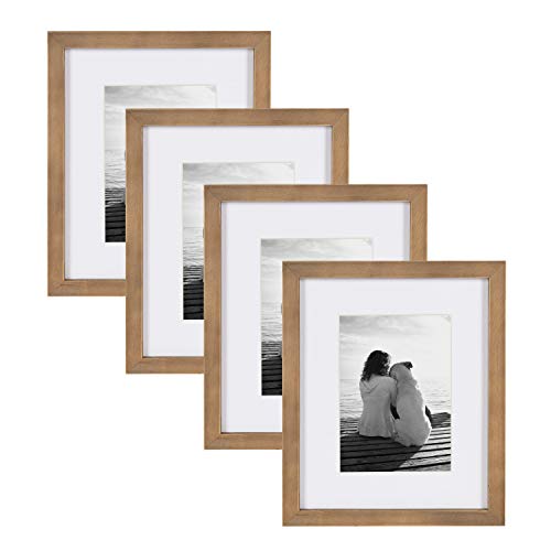 DesignOvation Gallery Wood Photo Frame Set for Customizable Wall or Desktop Display, Rustic Brown 8×10 matted to 5×7, Pack of 4