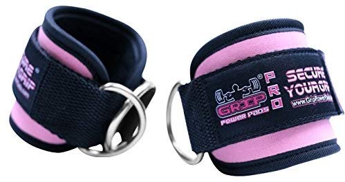 Grip Power Pads Best Ankle Straps for Cable Machines Double D-Ring Adjustable Neoprene Premium Cuffs to Enhance Legs, Abs & Glutes for Men & Women (Pink, Pair)