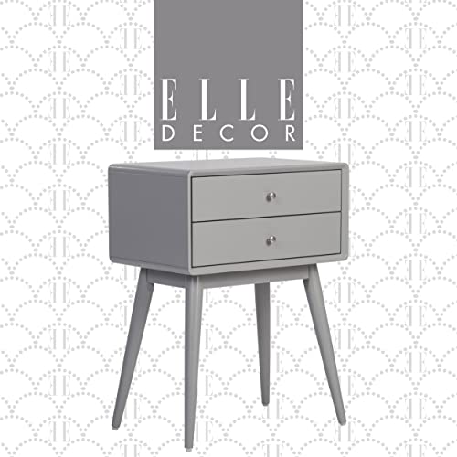 Elle Decor Rory Mid-Century Side Table, Modern Accent Bedside Nightstand, Two Drawer, Gray