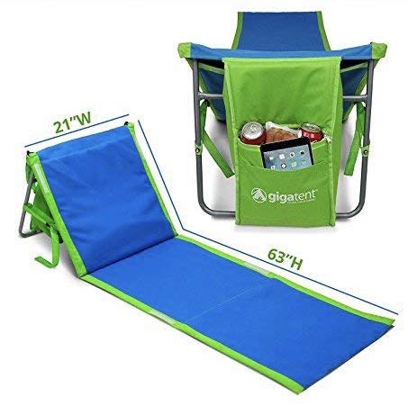 GigaTent Portable Beach Lounge Chair Mat Adjustable Backrest with Cooler Storage Pocket Lightweight Foldable Comfortable Insulated Shoulder Carrying Strap
