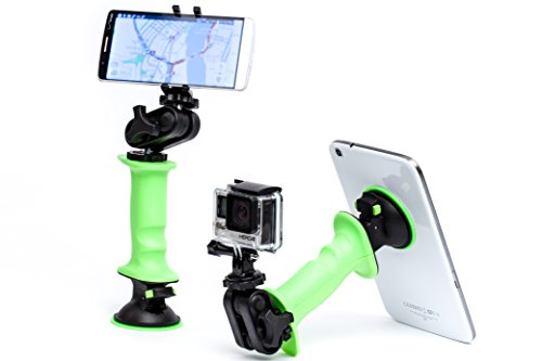 GERP Gear Action Kit – All-in-One Stand, Grip, and Mount Plus Accessories for Tablets, Phones, and Action Cameras – Black – Suction Mount, Swivel Mount, and Dual Tripod Mounts