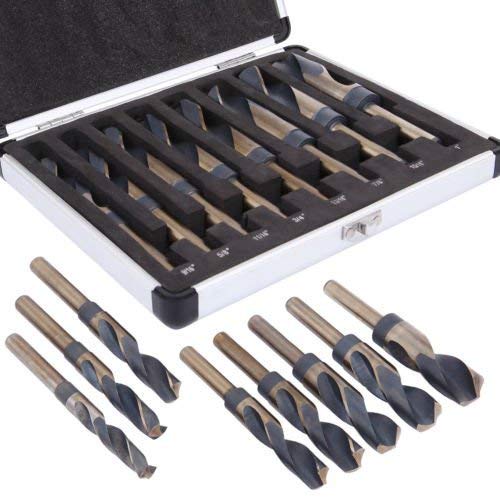 Premium 1/2” Shank Silver and Deming Drill Bit, High Speed Steel | 8-Piece Set | 9/16” to 1”