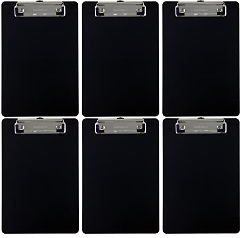 Trade Quest Memo Clipboard 6” x 9” Low Profile Clip Plastic (6-Pack) (Black)