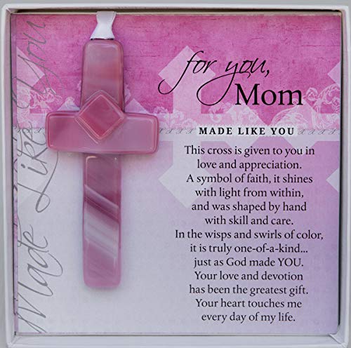 Handmade Glass Cross for Mother with Poem- Unique Gift for Mom on Christmas, Mother’s Day, Birthday
