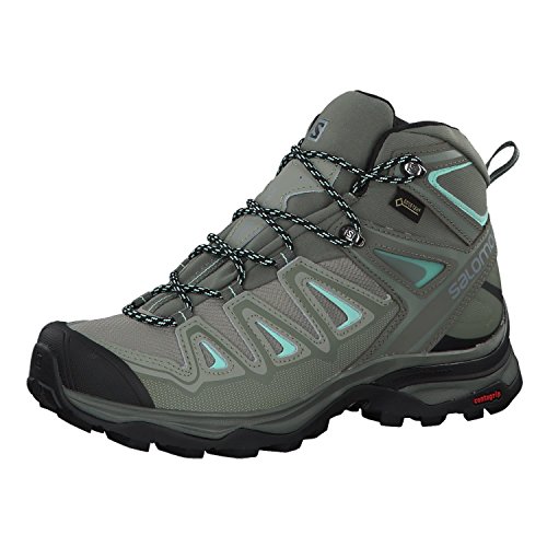 Salomon X Ultra 3 MID Gore-TEX Hiking Boots for Women, Shadow/Castor Gray/Beach Glass, 9.5