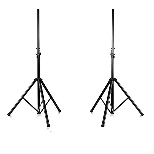 Pyle Universal Dual PA DJ Tripod 2 Speaker Stand Kit with Adjustable Height & Storage Bag Constructed with Heavy Duty Durable Steel & Lightweight for Easy Mobility Safety PIN Screw Locks PSTK107,Black