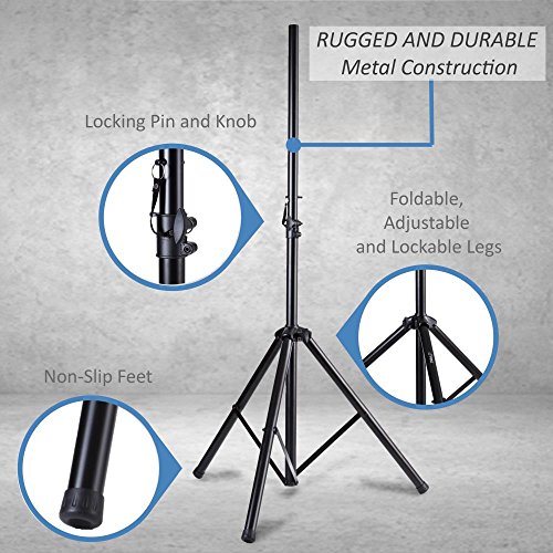 Pyle Universal Dual PA DJ Tripod 2 Speaker Stand Kit with Adjustable Height & Storage Bag Constructed with Heavy Duty Durable Steel & Lightweight for Easy Mobility Safety PIN Screw Locks PSTK107,Black | The Storepaperoomates Retail Market - Fast Affordable Shopping
