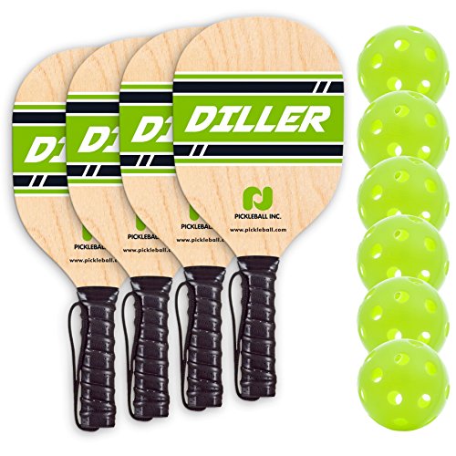 Diller Pickleball Paddle 4 Player Bundle ( Set Includes 4 Paddles & 6 Balls )