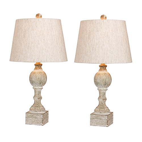 Cory Martin W-6239CAW-2PK Fangio Lighting’s #6239CAW-2PK Pair of 26.5 in. Distressed, Sculpted Column Resin Table Lamps in a Cottage Antique White Finish, 2 Piece