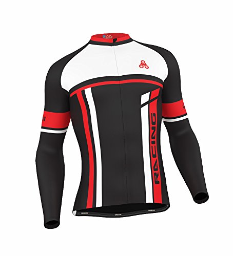 Men’s Urban Cycling Team Red Thermal Winter Cycling Set Kit, Long Sleeve & Tights (Red Thermal Jersey Only, Large)