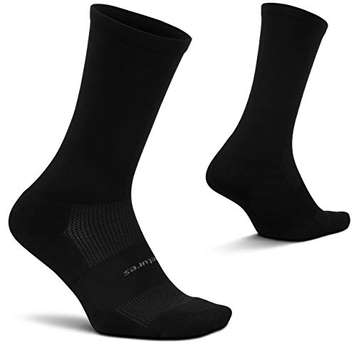 Feetures High Performance Cushion Crew Sock – Supportive Socks for Women & Men, Moisture Wicking – Large, Black