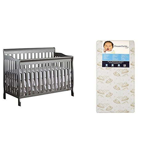 Dream On Me Ashton 5 in 1 Convertible Crib with Dream On Me Spring Crib and Toddler Bed Mattress, Twilight