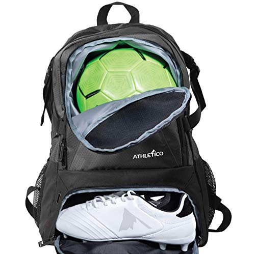 Athletico National Soccer Bag – Backpack for Soccer, Basketball & Football Includes Separate Cleat and Ball Holder (Black)