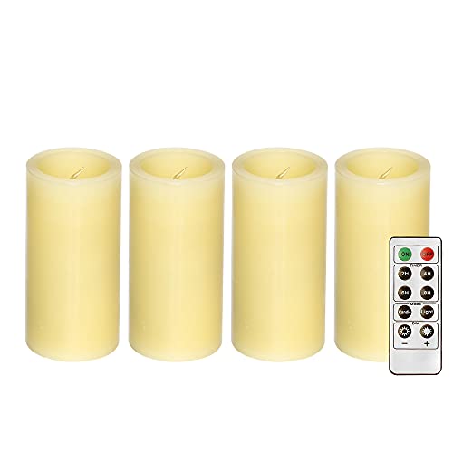 GiveU Real Wax Candle LED Flameless Candle Remote Control Candles Battery Operated Votive Pillar Candles Warm White Light, Ivory,Pack of 4