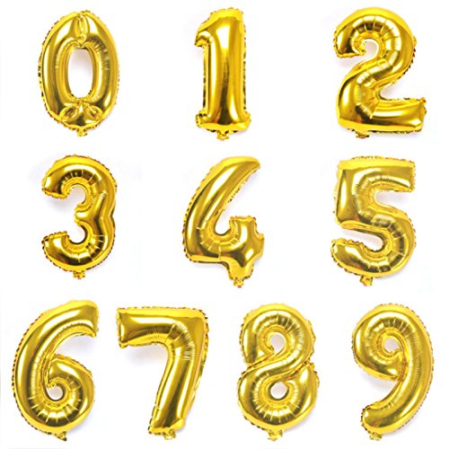 16″ Gold 0-9 Number Balloons Foil Balloons Mylar Balloons for Party Decorations Party Supplies