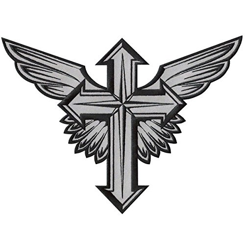Huge Winged Cross Reflective Wings Christian Biker Jacket Embroidered Patch 12″