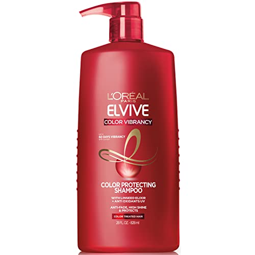 L’Oreal Paris Elvive Color Vibrancy Protecting Shampoo, for Color Treated Hair, Shampoo with Linseed Elixir and Anti-Oxidants, for Anti-Fade, High Shine, and Color Protection, 28 Fl Oz